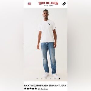 True Religion Ricky Medium Wash Straight Jean in Navy Trail size 32x35